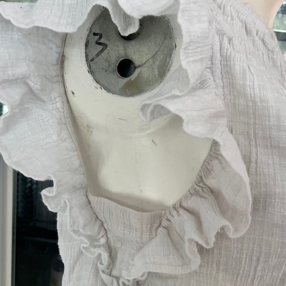 Ramy Brook White Tiered Blouse with Smocking at the waist. - Picture 7 of 10